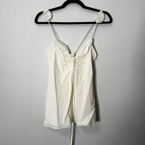 Zac Posen Cream Leaf Embroidered Spaghetti Strap Cotton Top Sz 4 - Picture 2 of 12